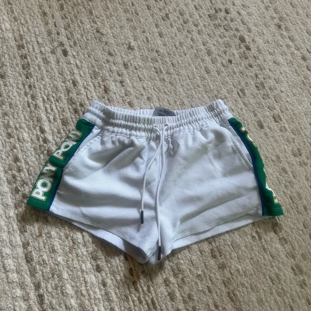 Pony White and Green Jersey Athletic Shorts